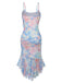 Blaues 30er Meerjungfrauenkleid mit Spaghettiträger und Blumen
