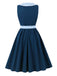 Marineblaues 50er Swingkleid mit Peter-Pan-Kragen und Gingham