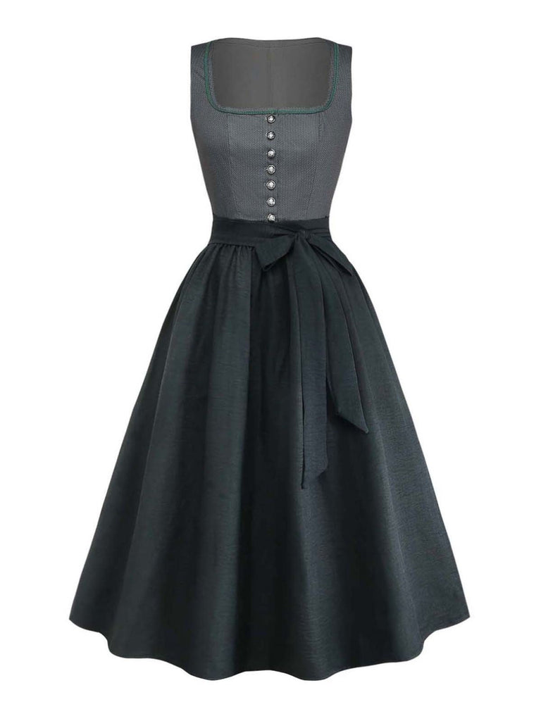 Grünes 50er 2PCS Kleid mit Polka-Dots und Schürze