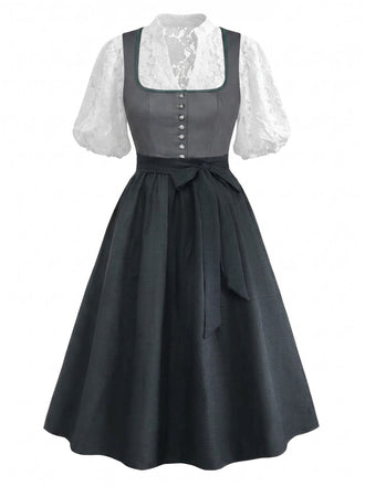 Grünes 50er 3PCS Kleid mit Polka-Dots und Schürze