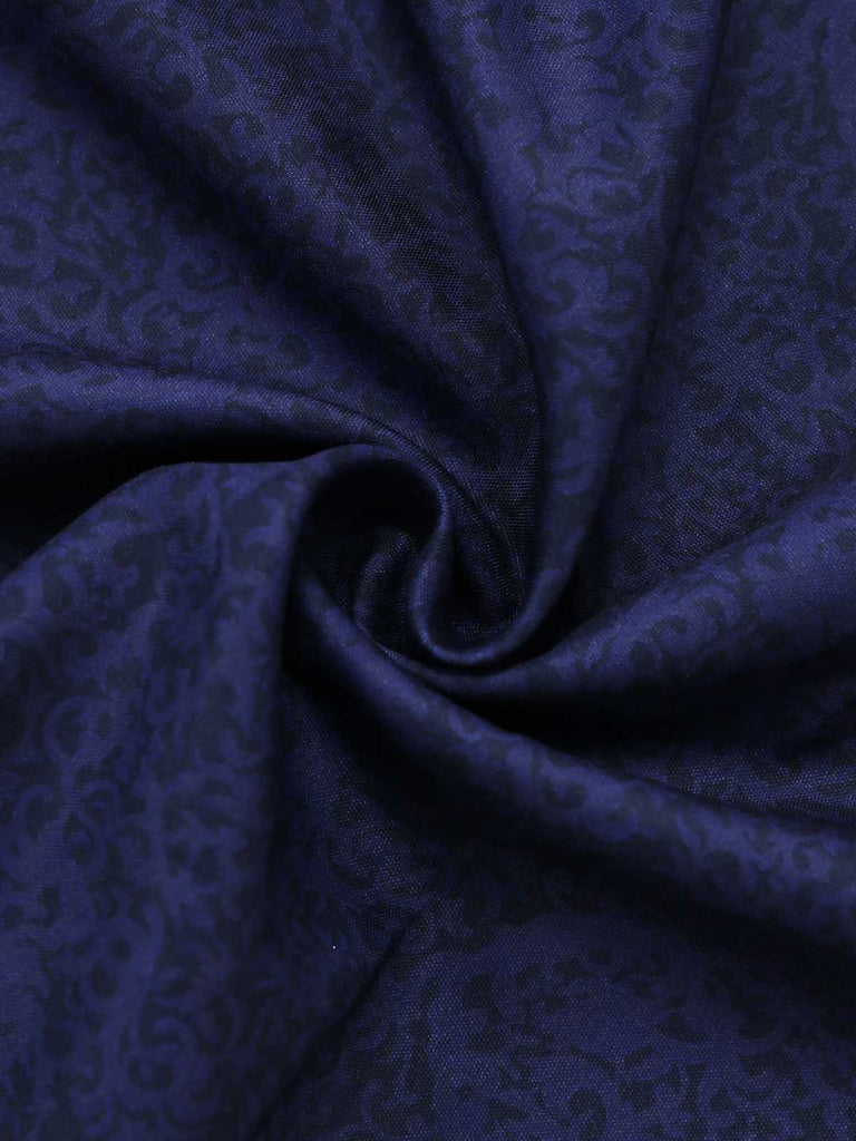 Dunkelblaues 50er Jacquard-Kleid mit Eckiger Ausschnitt und Samt
