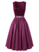 Pflaumenfarbenes 50er Kleid mit Schürze und Polka-Dots