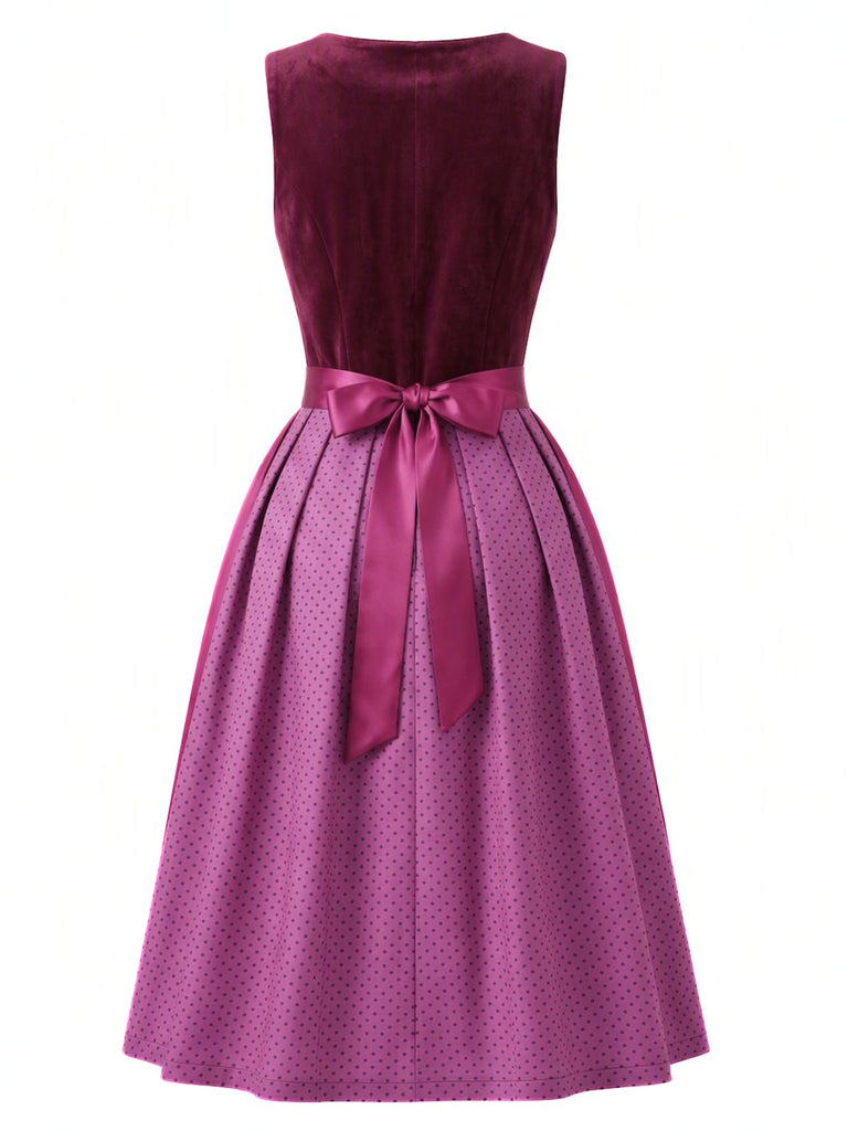Pflaumenfarbenes 50er Kleid mit Schürze und Spitze