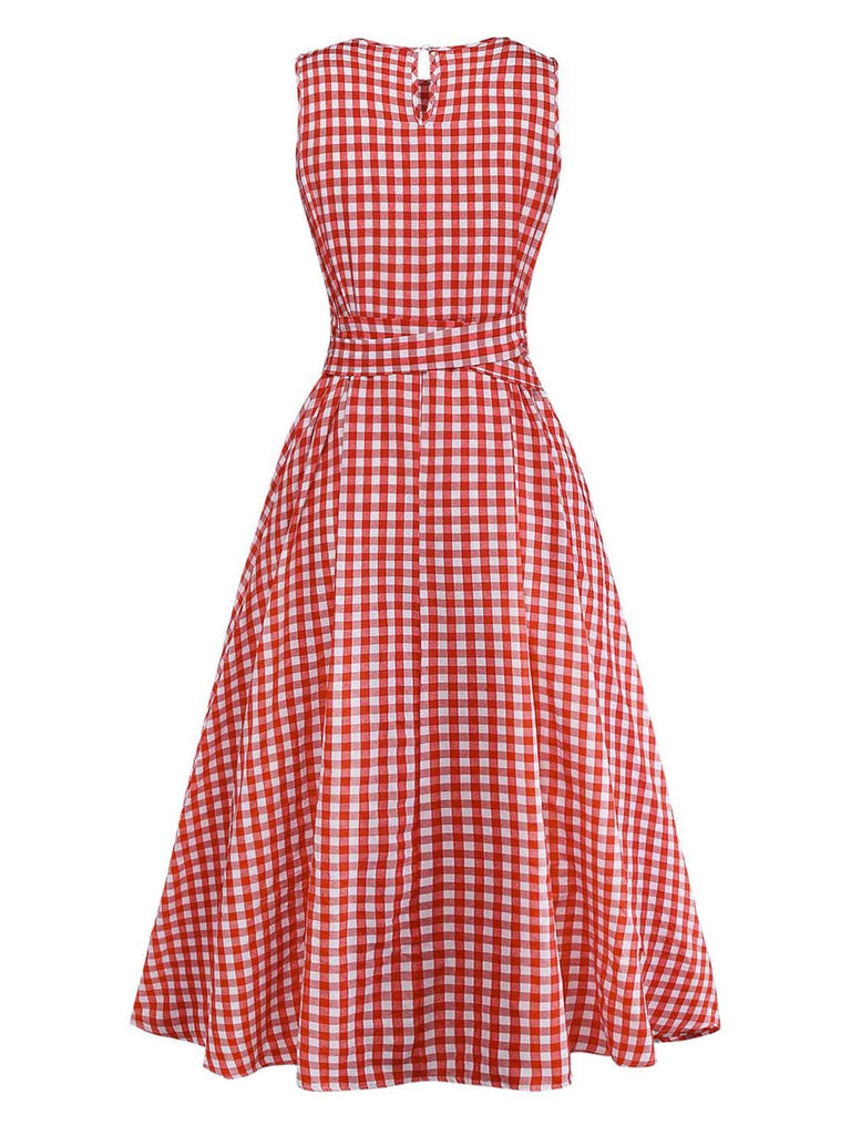 Rotes 50er Ärmelloses Swingkleid mit Gingham