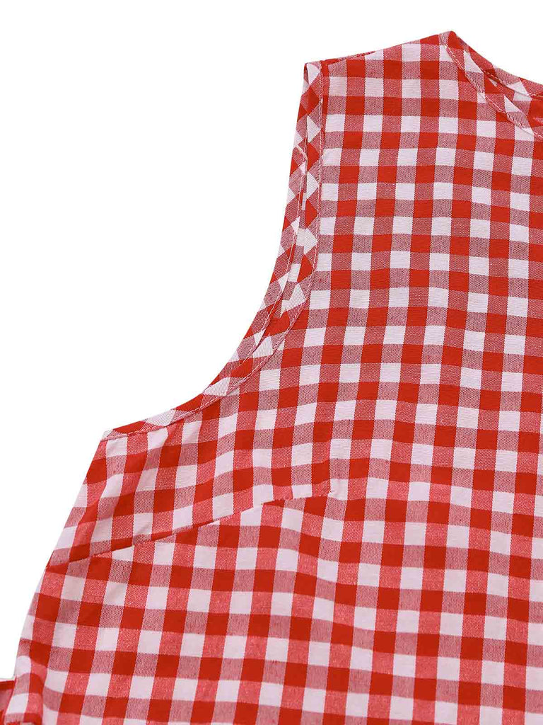 Rotes 50er Ärmelloses Swingkleid mit Gingham