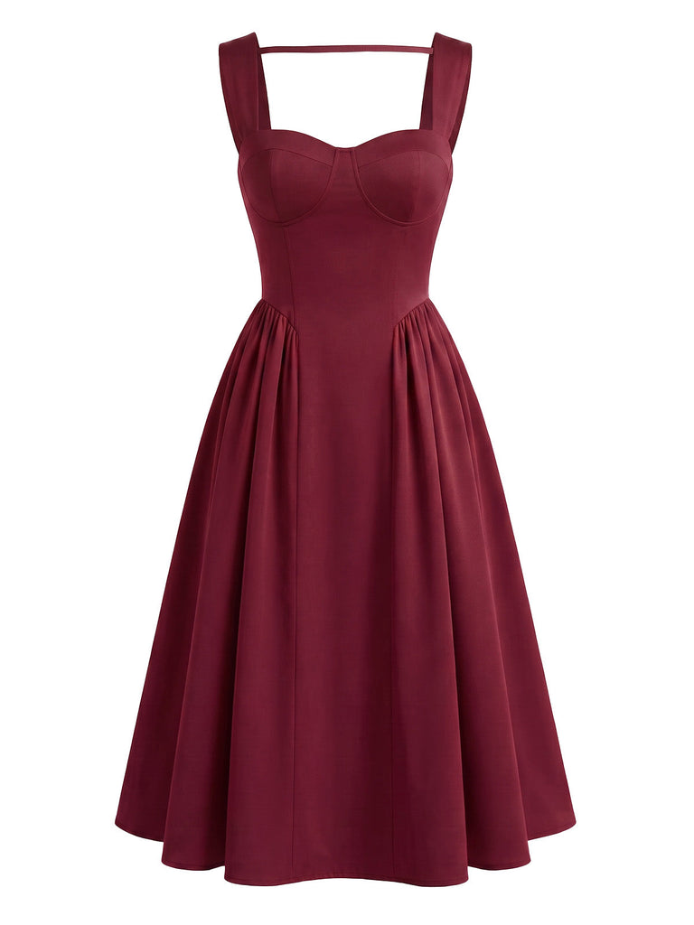 Burgunderrotes 50er Bustierkleid mit Herzausschnitt