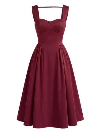 Burgunderrotes 50er Bustierkleid mit Herzausschnitt