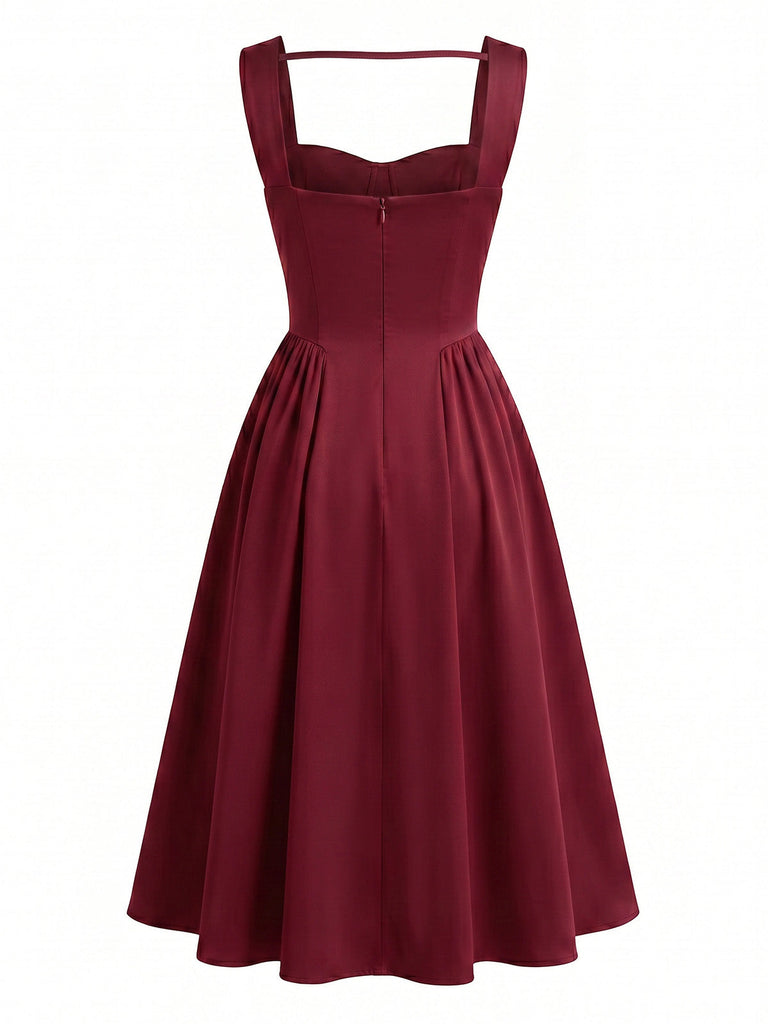 Burgunderrotes 50er Bustierkleid mit Herzausschnitt