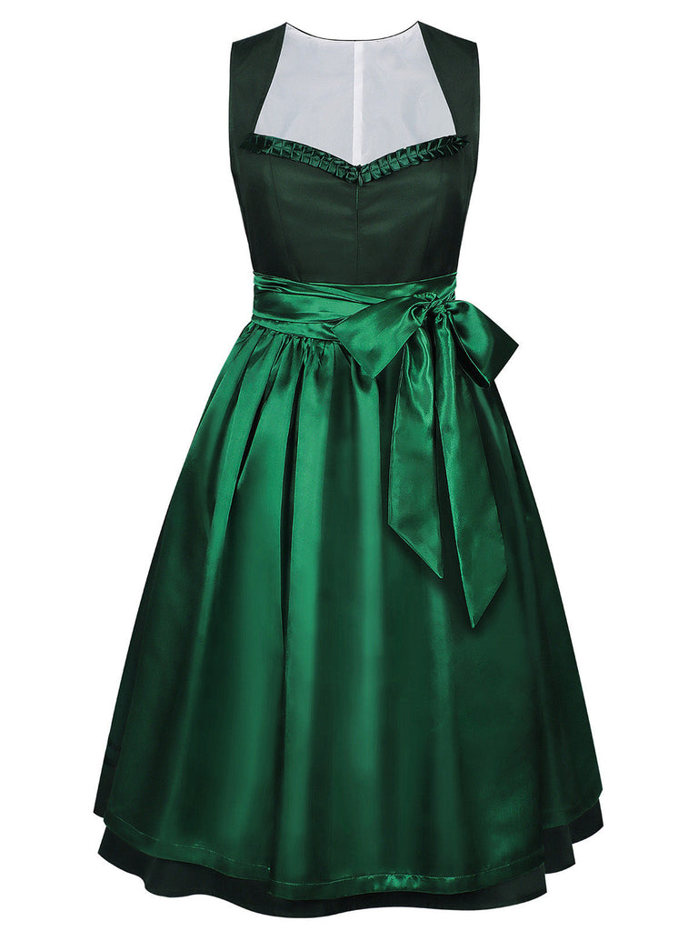 50er 3PCS Kleid mit Flatterärmel-Top und Satin-Schürze