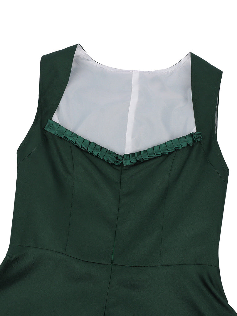 50er 3PCS Kleid mit Flatterärmel-Top und Satin-Schürze