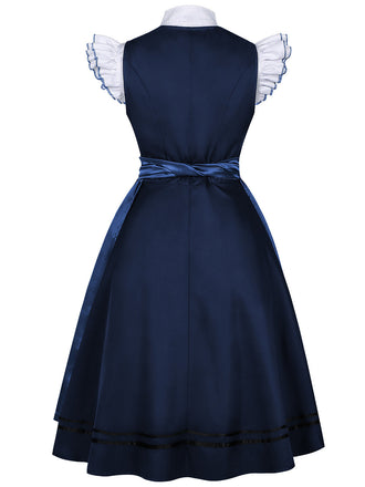 50er 3PCS Kleid mit Flatterärmel-Top und Satin-Schürze