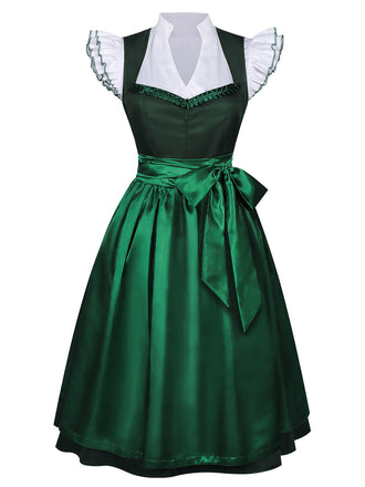 50er 3PCS Kleid mit Flatterärmel-Top und Satin-Schürze