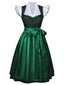 Dunkelgrünes 50er Oktoberfest-Dirndl-Set mit Volanttop und Satinschürze