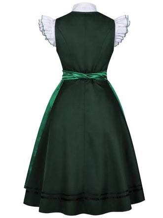 50er 3PCS Kleid mit Flatterärmel-Top und Satin-Schürze