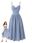 Blaues 40er Kleid mit Gingham und Spaghettiträgern