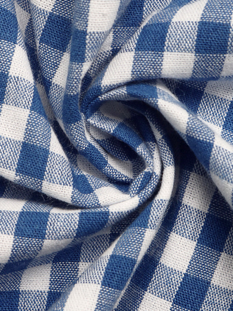 Blaues 40er Kleid mit Gingham und Spaghettiträgern