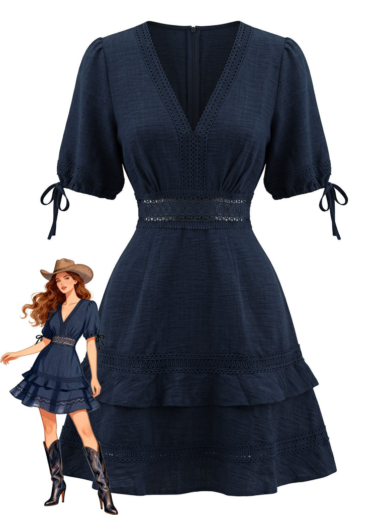 70er Kleid mit Cut-out und Spitze