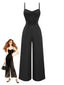 Schwarzer 50er Jumpsuit mit Spitzen-Taille und weitem Bein