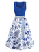 Blaues 50er 3PCS Kleid mit Blumen-Schürze