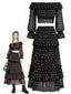 [Vorverkauf] Schwarzes 50er Top & Maxi- und Minirock Set mit Ditsy-Blumen und Spitze