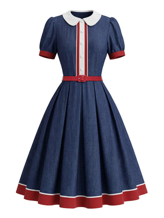 Marineblaues 50er Swingkleid mit Peter-Pan-Kragen