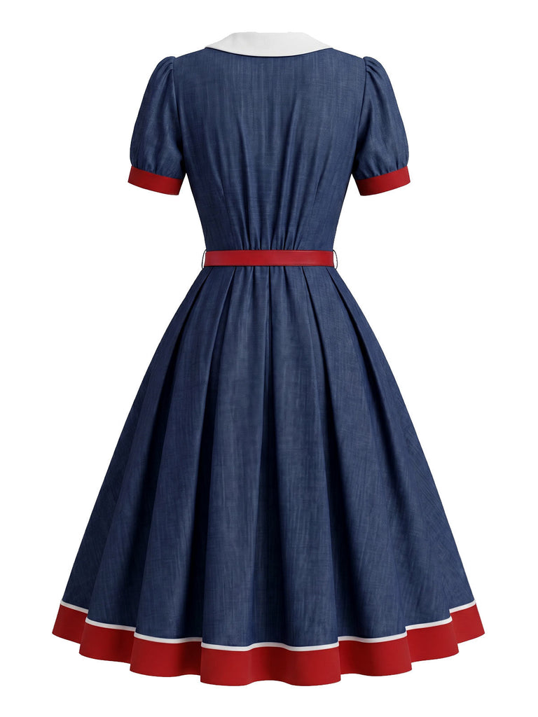 Marineblaues 50er Swingkleid mit Peter-Pan-Kragen