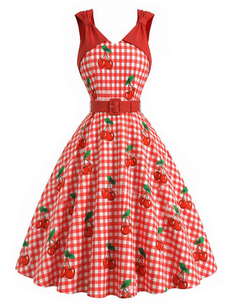 Rotes 50er Swingkleid mit Schleife und Gingham
