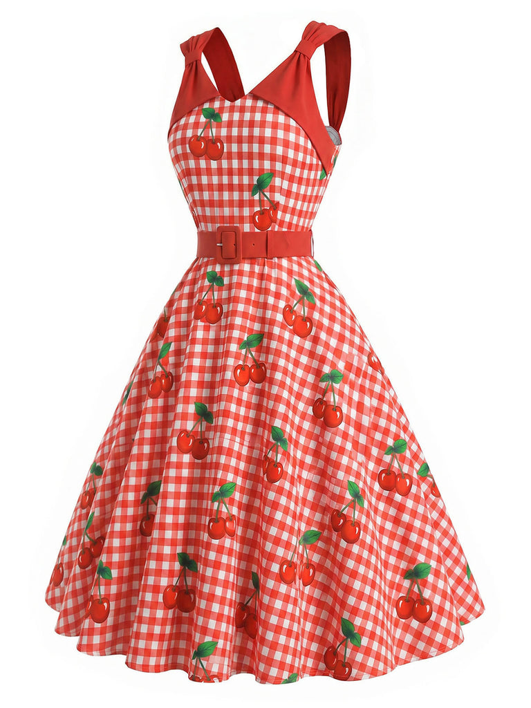 Rotes 50er Swingkleid mit Schleife und Gingham