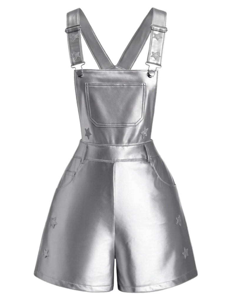 Silbernes 80er Overall & Tube-Top Set mit Sternen
