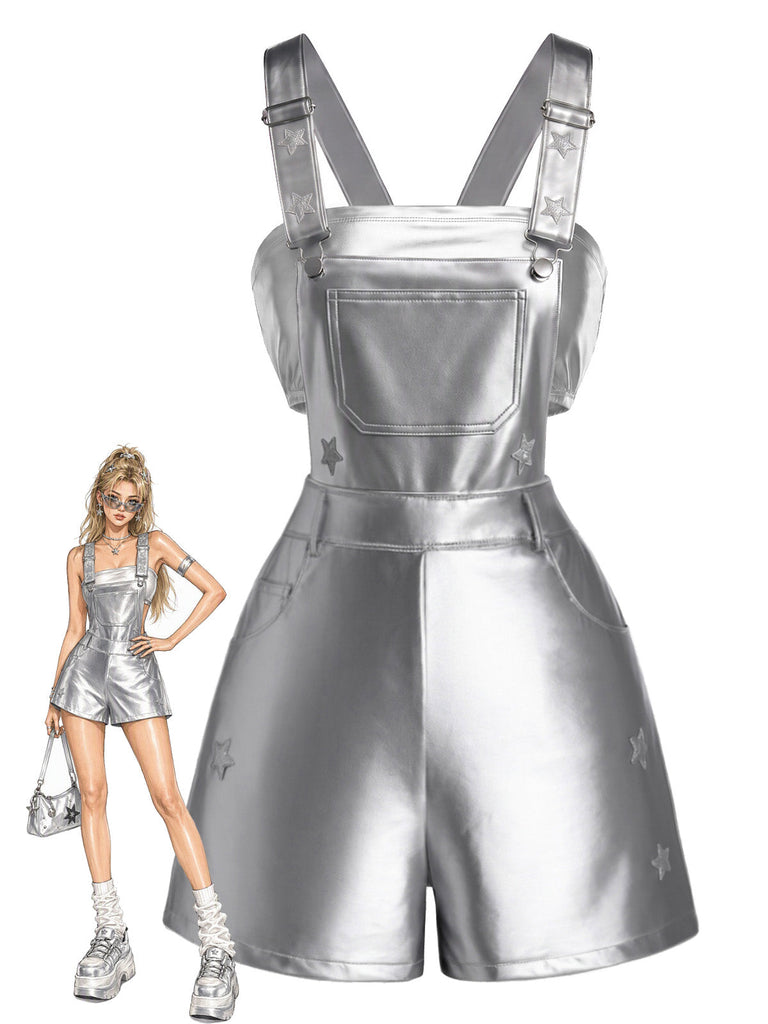 Silbernes 80er Overall & Tube-Top Set mit Sternen