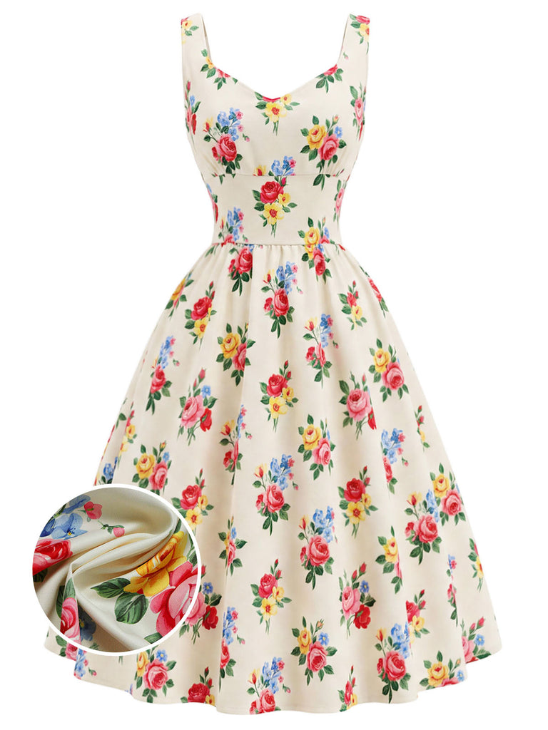 Cremefarbenes 40er 2PCS Kleid mit Blumen