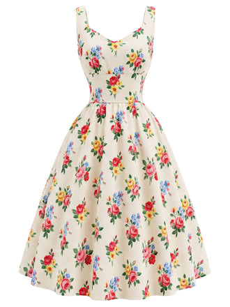 Cremefarbenes 40er 2PCS Kleid mit Blumen