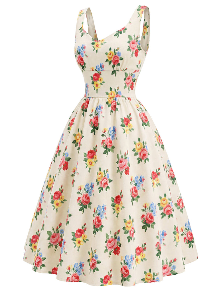 Cremefarbenes 40er 2PCS Kleid mit Blumen