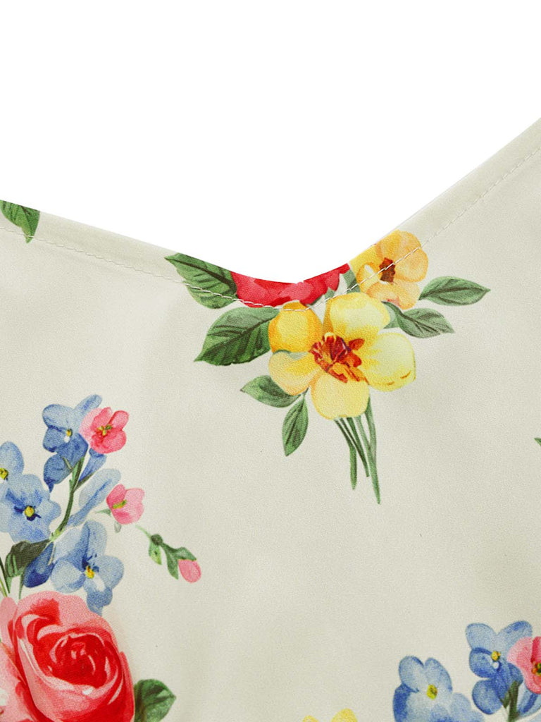 Cremefarbenes 40er 2PCS Kleid mit Blumen
