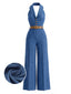 [Vorverkauf] 70er Jeans-Jumpsuit mit Reverskragen und Knopfleiste