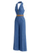 Dunkelblauer 70er Jeans-Jumpsuit mit Gürtel