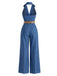 Dunkelblauer 70er Jeans-Jumpsuit mit Gürtel