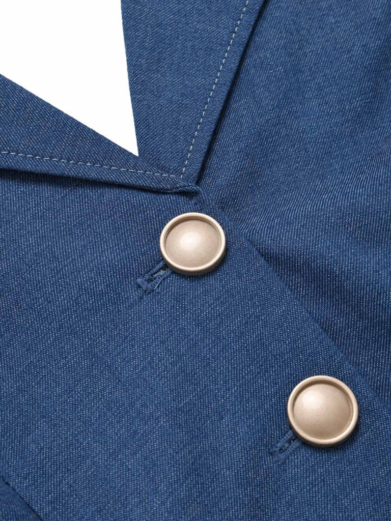 Dunkelblauer 70er Jeans-Jumpsuit mit Gürtel