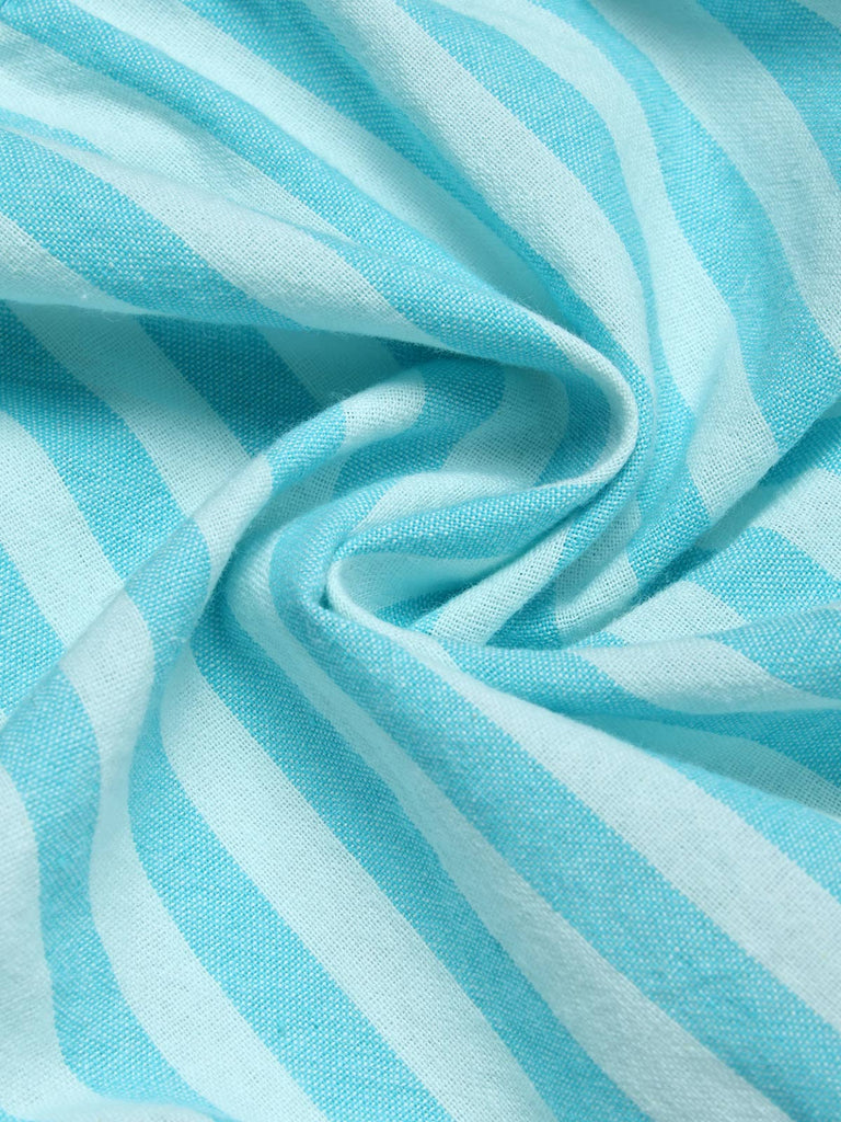 Blaues 50er Baumwoll-Kleid mit Gingham und Bindeband