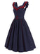 [Vorverkauf] Dunkelblaues 80er Swingkleid mit Rüschen und Gürtel