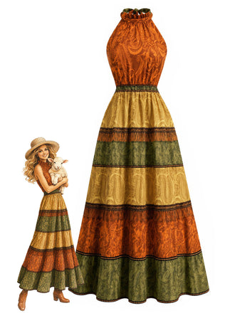 Senfgelbes 70er Kleid mit Neckholder und Rüschen