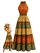 Senfgelbes 70er Kleid mit Neckholder und Rüschen