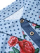 Dunkelblaues 60er Jeanskleid mit Rosen und Rüschen