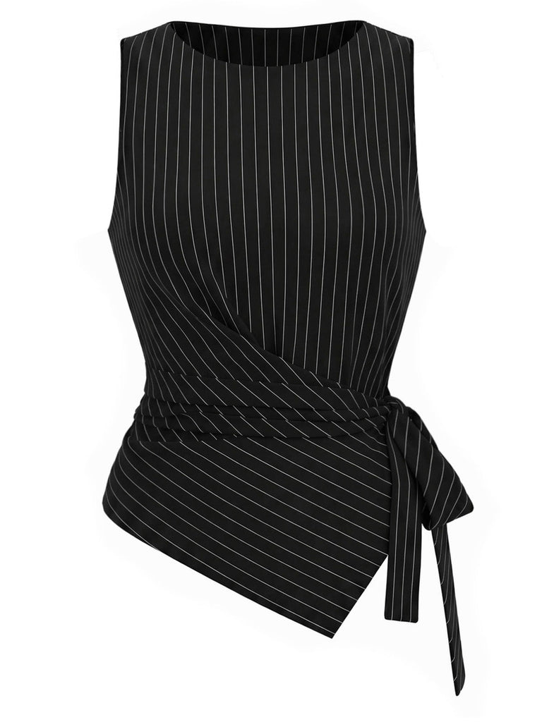 Schwarzes 30er Strick-Top mit Nadelstreifen