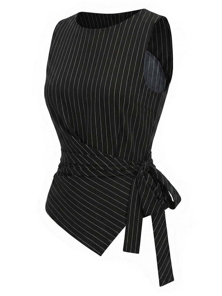 Schwarzes 30er Strick-Top mit Nadelstreifen