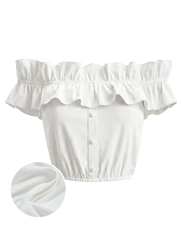 Weiß 50er schulterfreies mit Rüschen und Crop-Top