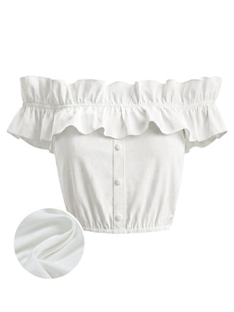 Weiß 50er schulterfreies mit Rüschen und Crop-Top