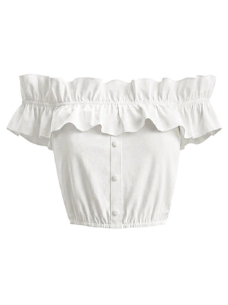 Weiß 50er schulterfreies mit Rüschen und Crop-Top
