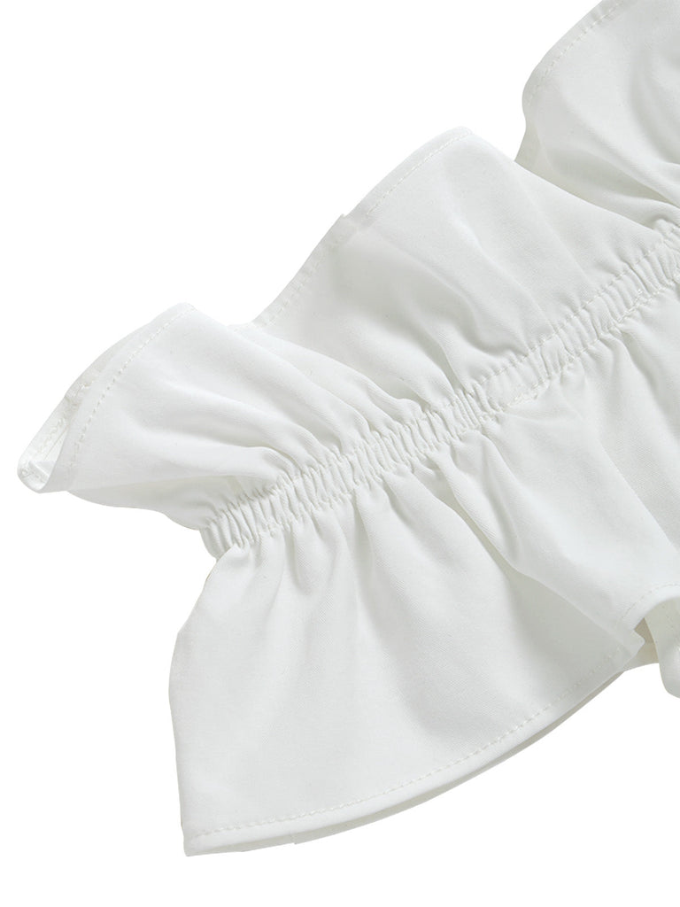 Weiß 50er schulterfreies mit Rüschen und Crop-Top