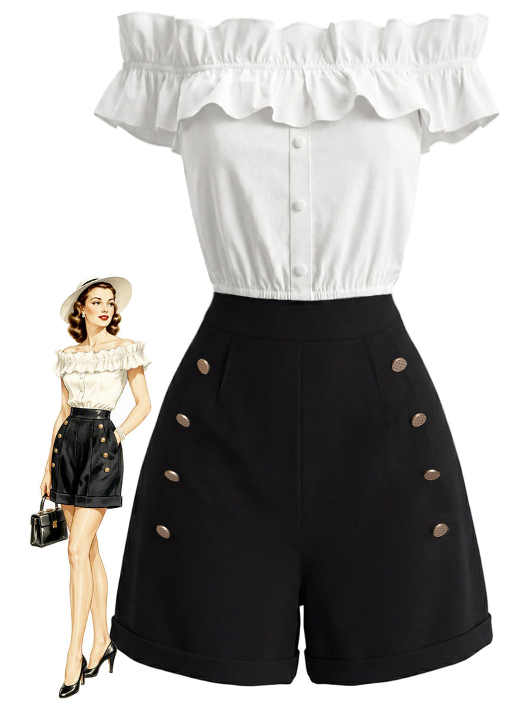 50er Set mit Carmen-Top und kurzer Hose